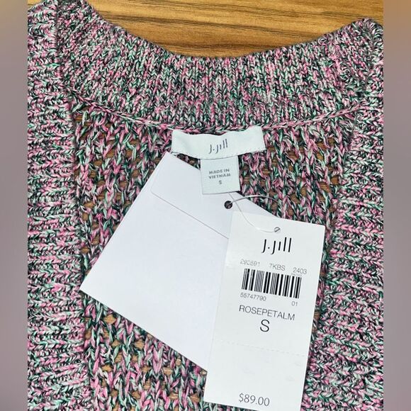 J. Jill Rosepetalm long sleeve button up cardigan chunky Boho Pink green size s - Picture 6 of 7